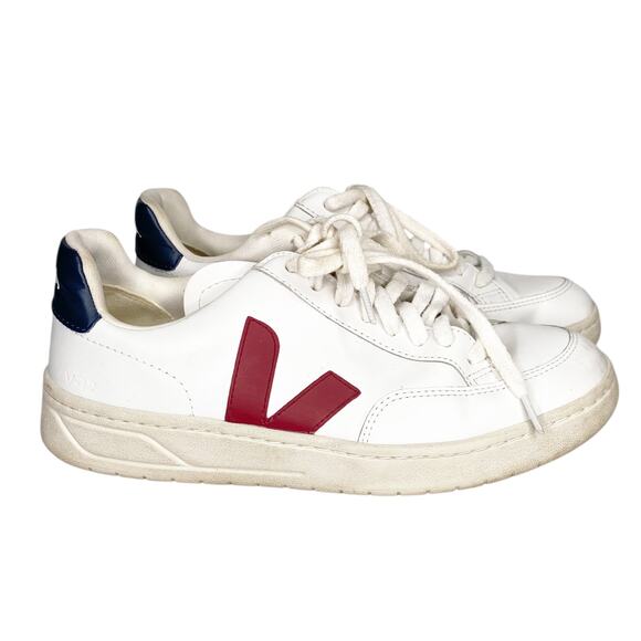 VEJA V-12 LEATHER WHITE RED MARSALA NAUTICO 8 - Picture 1 of 7